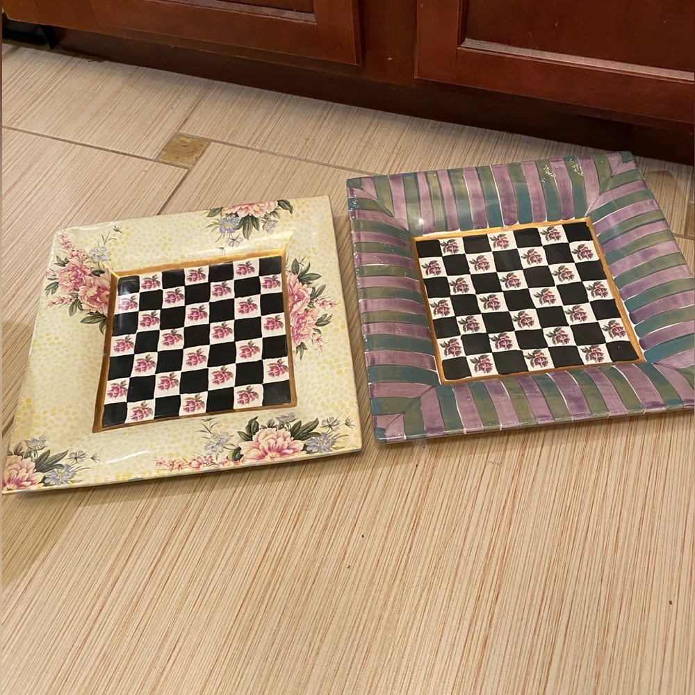 Rare MacKenzie-Childs Pair Checkered Ceramic Bowls Retired